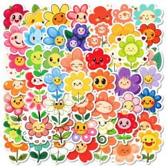 新しい50枚のアニメの7色の笑顔の花の落書きの貼り紙の子供は装飾の貼り紙の越境する現物の卸売りを奨励します。