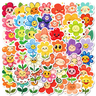 New 50 cartoon colorful smiley face flower graffiti stickers children's reward decorative stickers cross-border in stock wholesale
