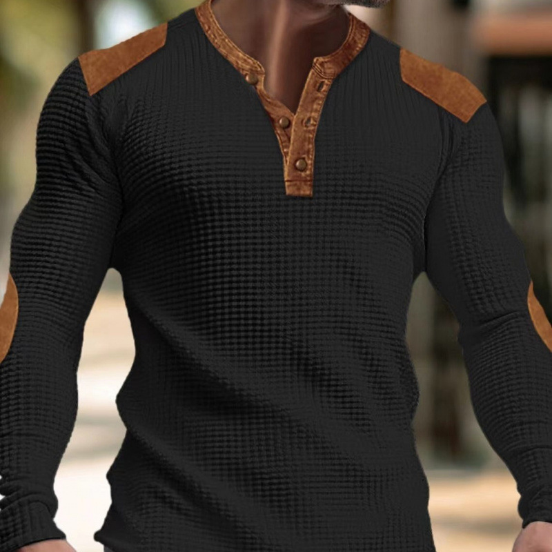 2025 Cross-Border Hot-Selling 3D Breathable Men's Casual Sweatshirt Autum V Neck Top Popular Buckle Ready Stock