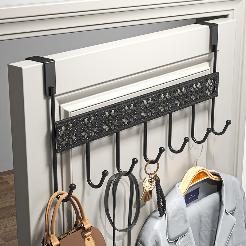 Puerta de encaje negro de nuevo siete ganchos multi-funcional de perforación libre de hierro percha dormitorio hogar espacio de almacenamiento ropa gancho