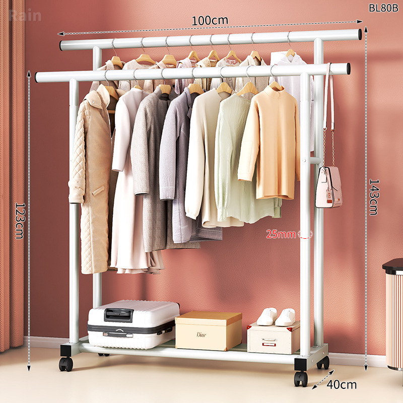 BL80B-스트레이트 로드 행거 25 라운드 더블 폴 화이트 100+ 휠