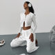European and American New Casual suit Knitted Base-breasted Long-sleeved Top Elasto Two-piece Pajamas Home Clothes