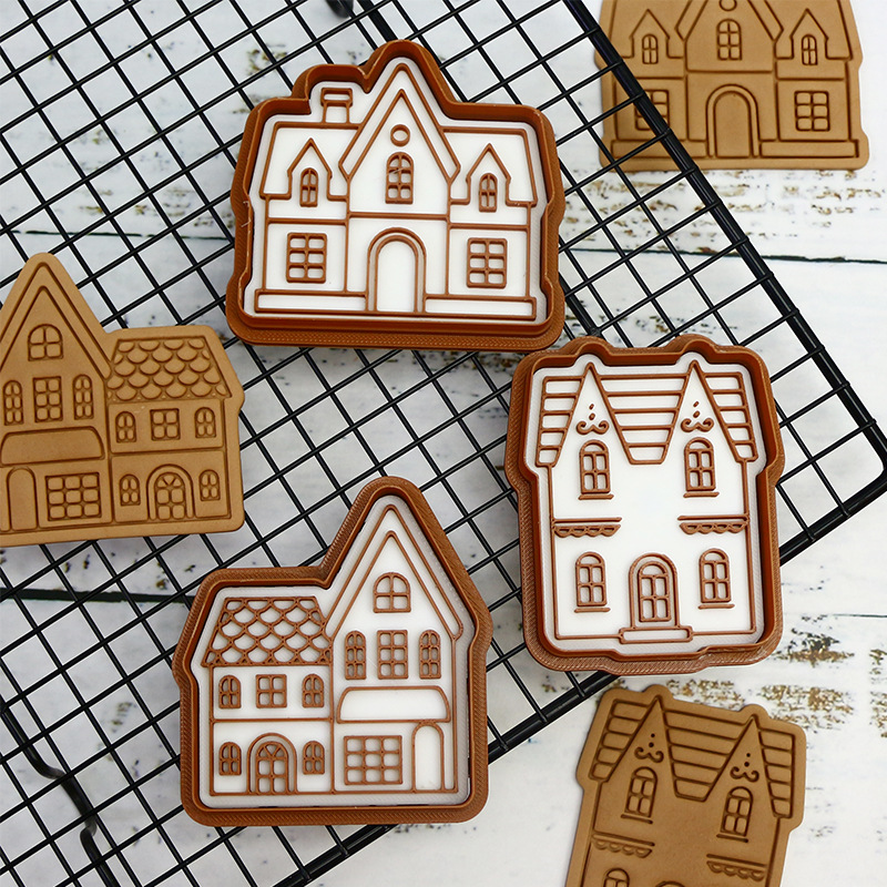 Casa Navidad casa molde de galletas hornear fiesta molde de fondant de bricolaje prensa tridimensional 3D molde de corte de galletas de glaseado