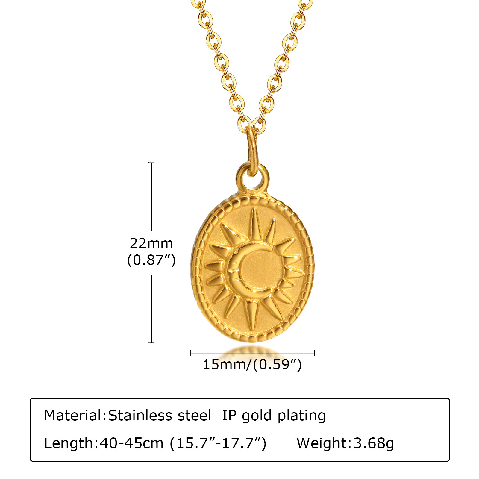 Retro Geometric Stainless Steel Gold Plated Zircon Pendant Necklace