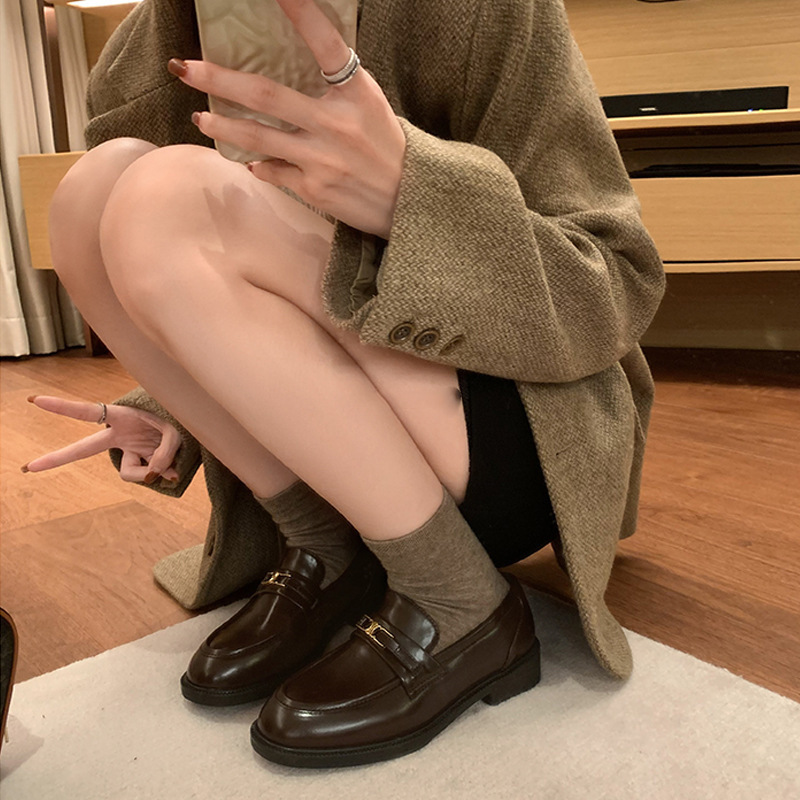 【现货】春季新款乐福鞋凯旋门小金扣一脚蹬懒人小皮鞋女|undefined