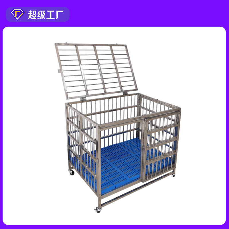 Jaula para perros y gatos con ruedas, bandeja recolectora, uso interior y exterior, acero inoxidable