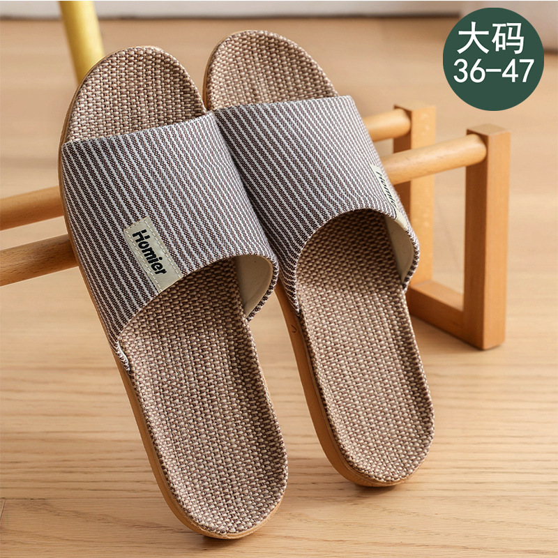 Linen Slippers Men's Spring and Autumn Indoor Home Quiet Home Use Four Seasons Cotton Linen Slippers Women's New Winter and Summer