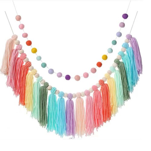 ins Nordic style complete set of wooden beads, wool balls, tassel strings, woven hanging strings, wall decorations, wall hangings, children's room decorations