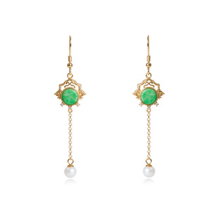 in stock genuine goods Natural Burmese Jade Earrings Women S925 Sterling Silver Plated 18k Gold Pearl Earrings Source Factory