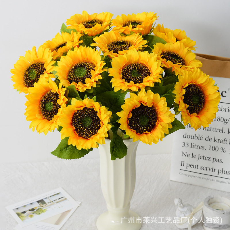 Simulación latina girasol flores de sol decoración para el hogar flores falsas tela de seda flores rojas accesorios de fotos de picnic al por mayor