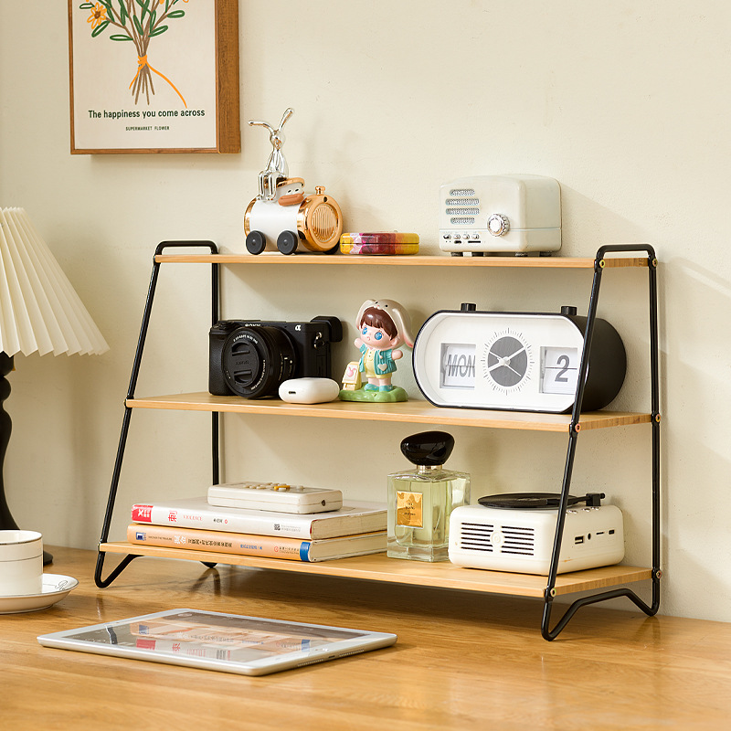 Solid Wood Desktop Bookshelf Storage Rack Countertop Adjustable Mobile Bookshelf Table Children's Multi-Layer Organizing and Storage Shelf