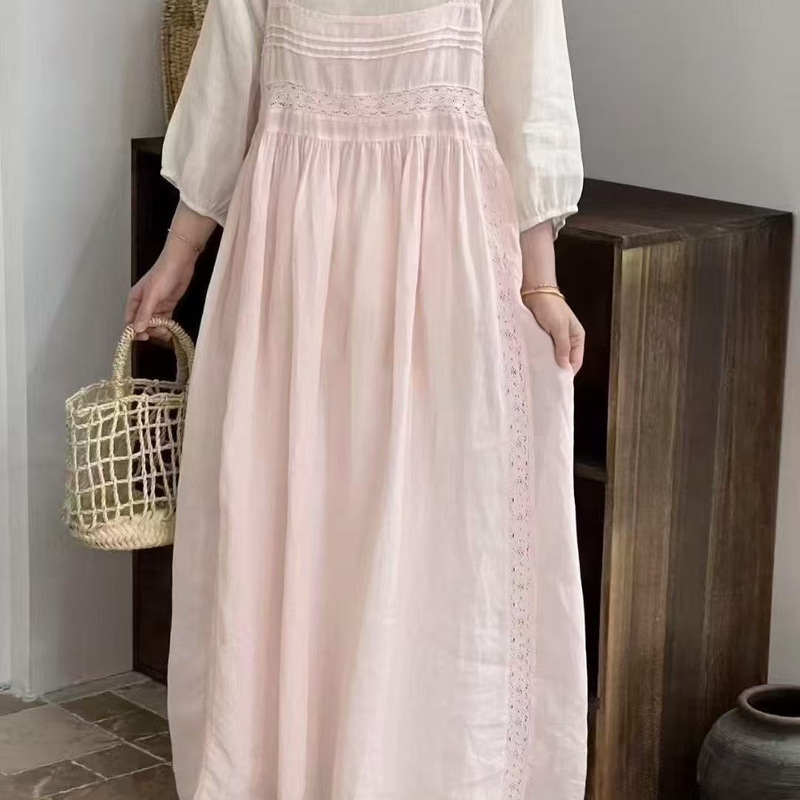 2026 Summer New Women's Round-Neck Japanese-Style Ramie Dress, Loose Mid-Length Pullover Dress, Artistic Mori Style 2026 Summer New Women's Round-Neck Japanese-Style Ramie Dress, Loose Mid-Length Pullover Dress, Artistic Mori Style
