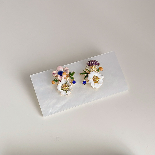 ins forest super fairy enamel oil dripping flower earrings Korean sweet fashion earrings summer new trendy ear jewelry