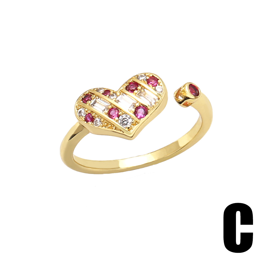 Fashion Heart Shape Copper Open Ring Plating Inlay Zircon Copper Rings