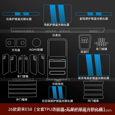 Suitable for 26 models of Car interior film - 26-models-of-nio-es8full-set-five-screen-eye-protection-blue-light-tempered-film