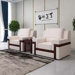 贵宾接待室会议沙发布艺实木会客商务办公洽谈单人位茶几组合工厂