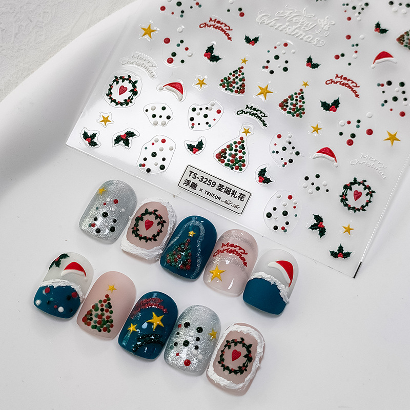 Nuevo Craft tensor fino duro tridimensional uñas pegatinas pro adhesivo uñas pegatinas TS-3258 Navidad fuegos artificiales