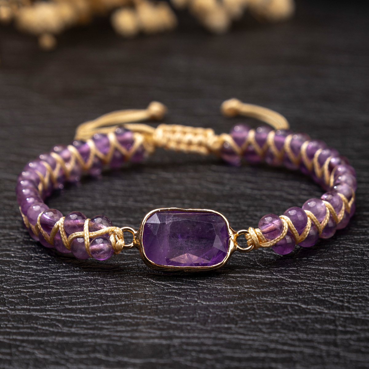 자수정 사각 팔찌