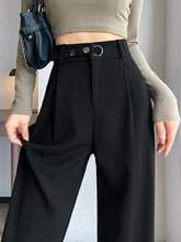 窄版阔腿裤女春秋感垂感黑色直筒裤高腰显瘦休闲小个子西装裤
