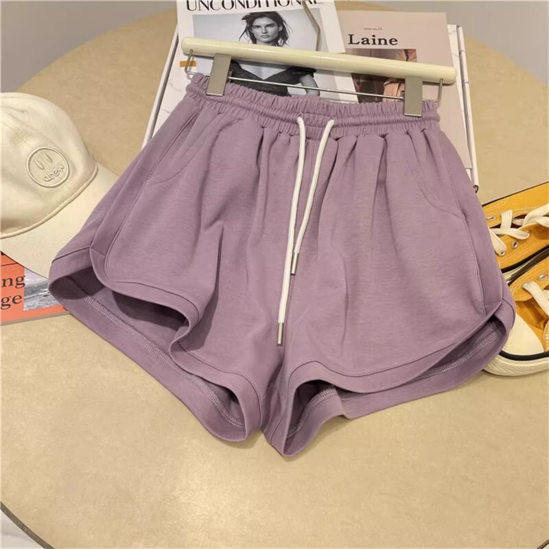 Summer Wide Leg Shorts Women's Home Pants High Waist Casual Sports Pants Candy Multi-color A- shape elastic waist drawstring