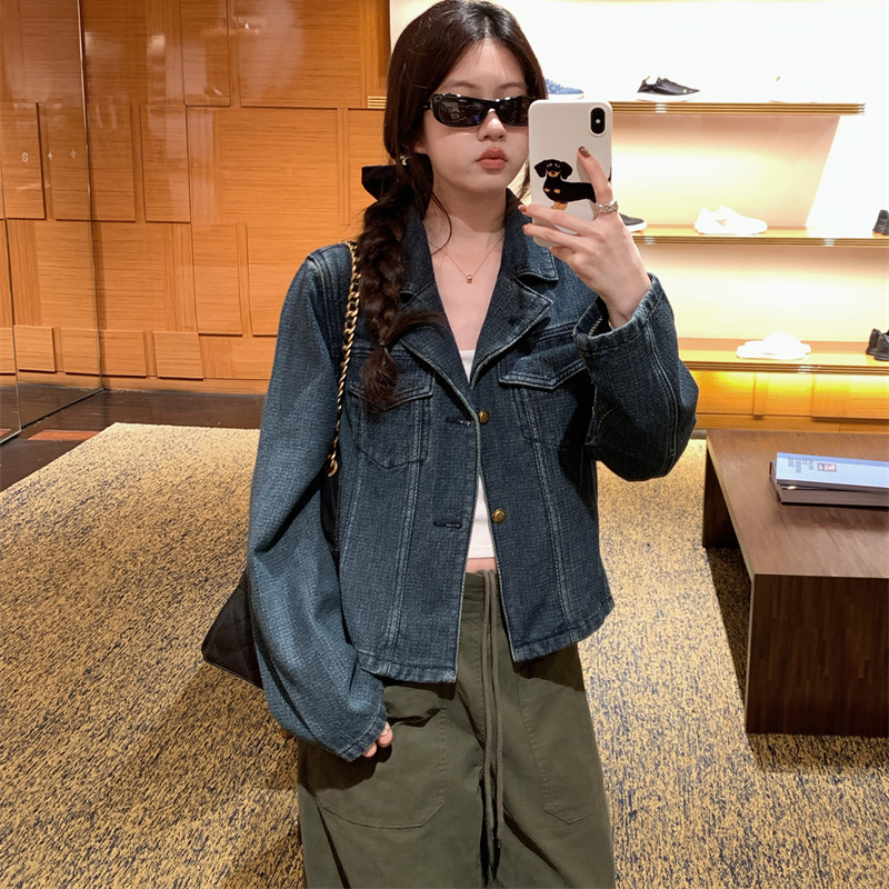 Opening Homemade Blues Moment Private Retro Distressed Denim Jacket Women's Early Autumn Korean Niche Top