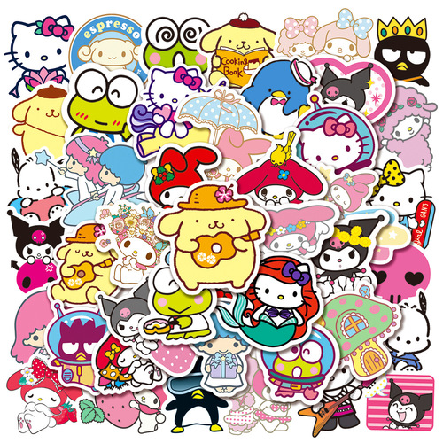 50 cartoon Sanrio posters for computers, smartphones, mugs, and pull-along suitcases, waterproof droplet gel graffiti stickers