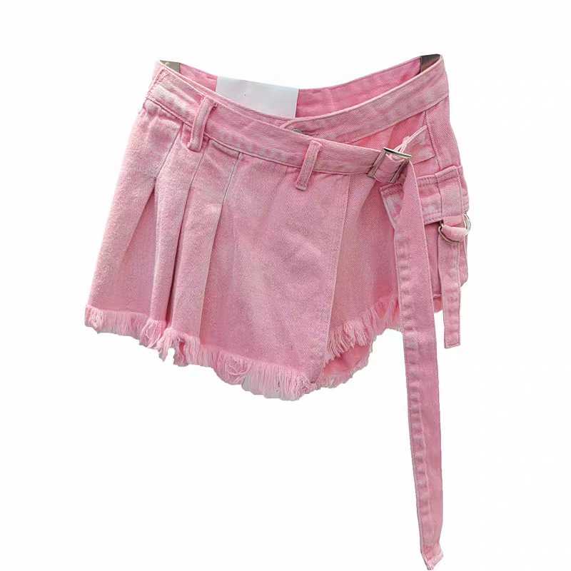 Falda Pantalón de Mezclilla para Mujer de Tiro Alto con Diseño Plisado Irregular