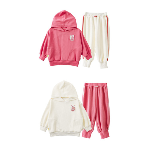 Qiu Duomeng Girls Casual Sports Suit 2024 Spring and Autumn New Children's Cartoon Hooded Sweatshirt and Pants Two-piece Set