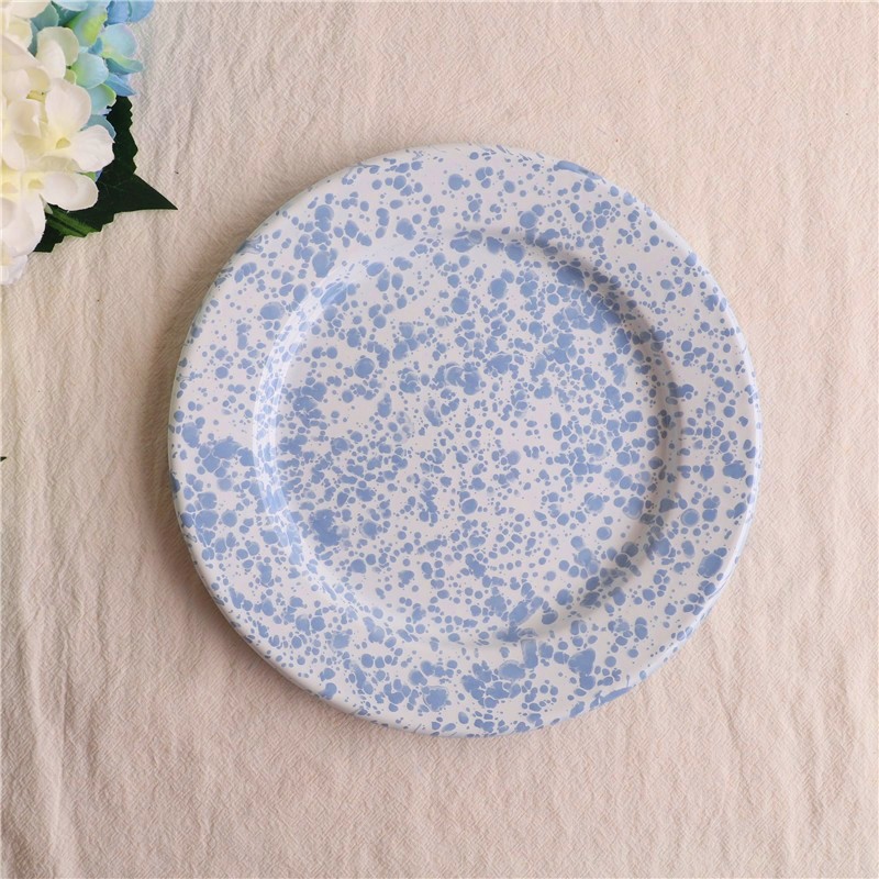 Impression Enamel Export US Splash Ink Enamel Baby Blue Dot Breakfast Plate Dim Sum Salad Flat Plate picnic plate