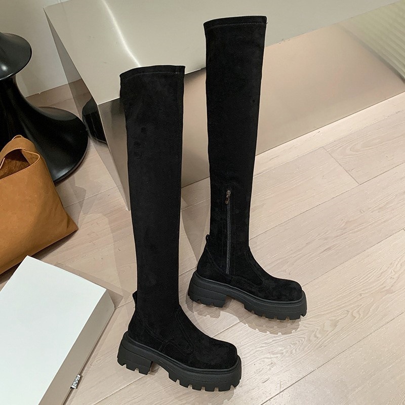Elastic skinny over knee boots Women's new autumn and winter chunky heel platform high rider boots_voghion.com