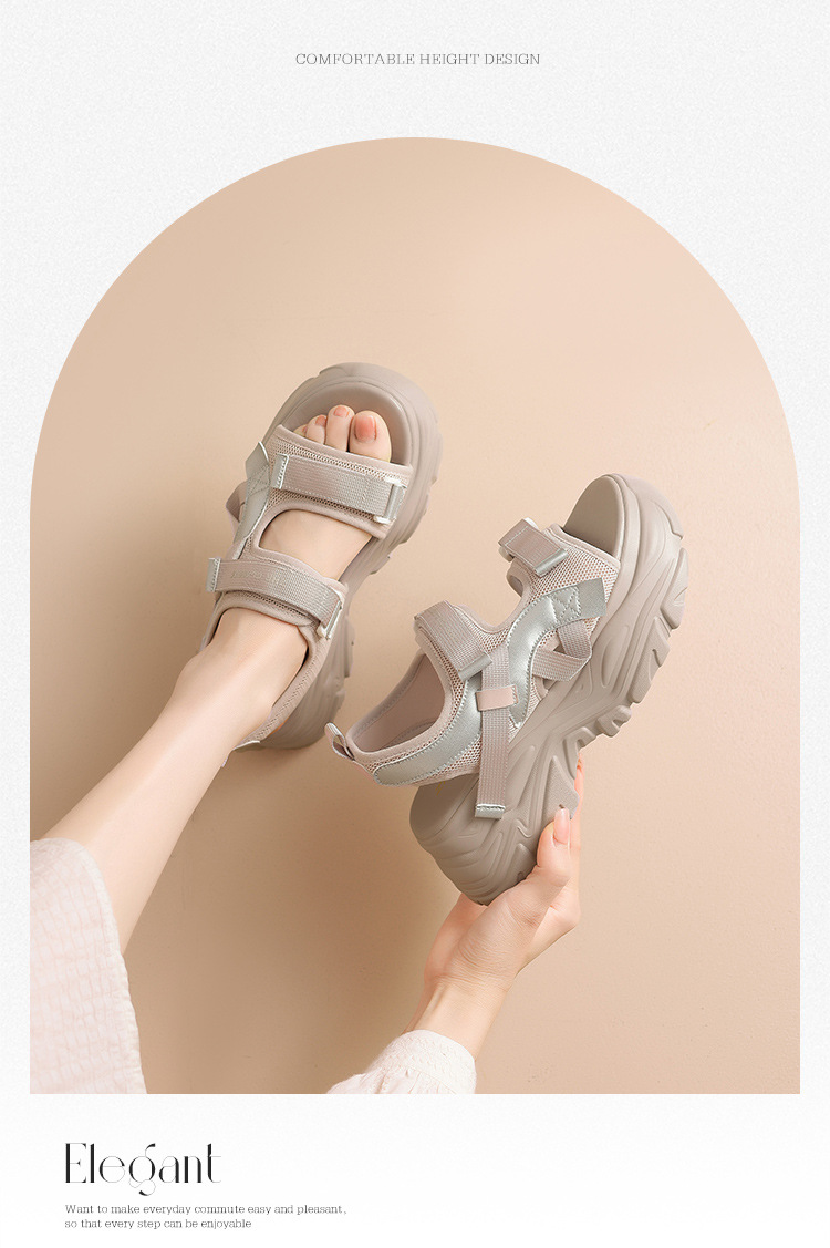 Sandal đi biển nữ thể thao quai dán chống trượt đế tăng chiều cao — G693 màu be chi tiết 17