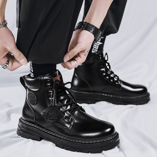 2024 Spring New Casual Martin Boots Men's Wear-resistant High-top Spring Towing Workwear Fashionable Men's Rhubarb Boots