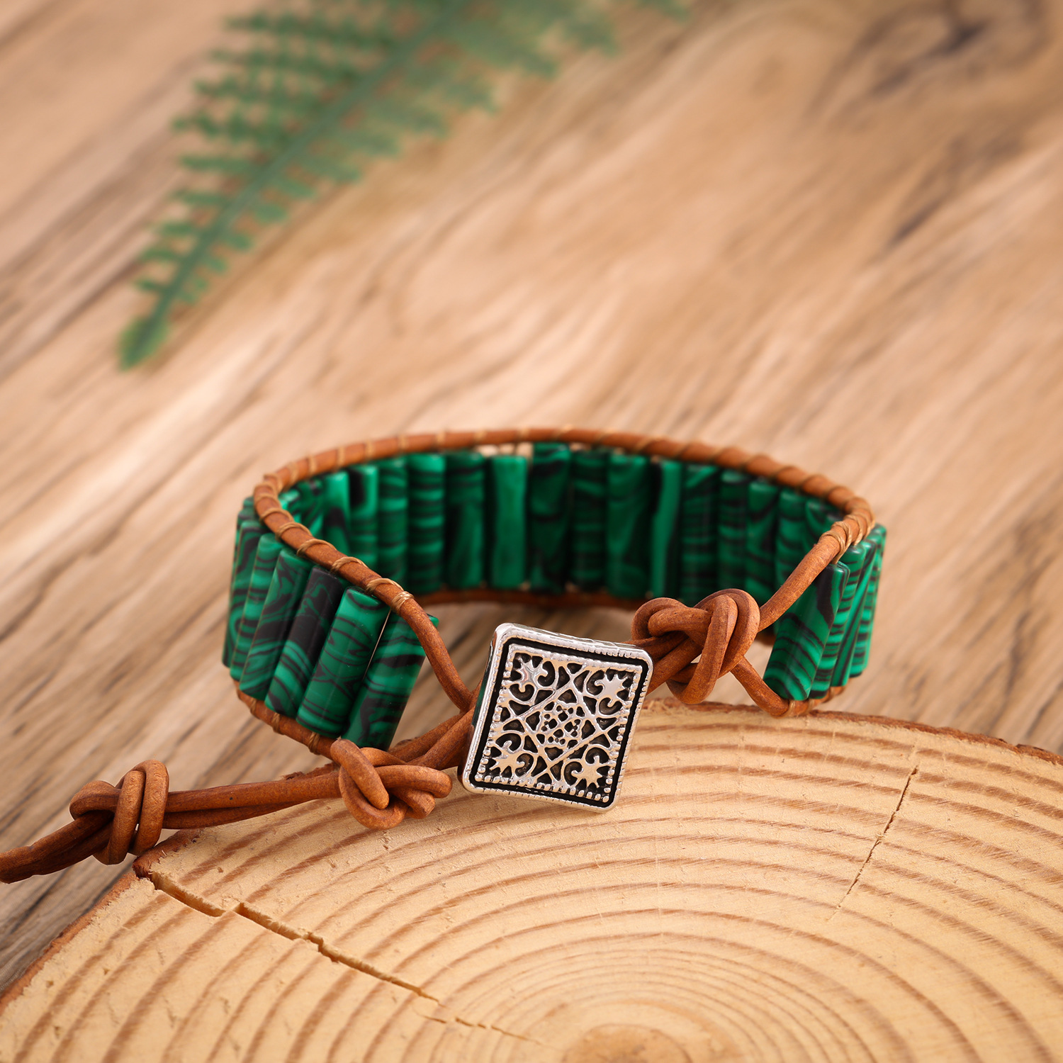 Longrui Amazon joyería transfronteriza imitación piedra natural pulsera de cuerda de cuero tejida a mano joyería de mano creativa bohemia