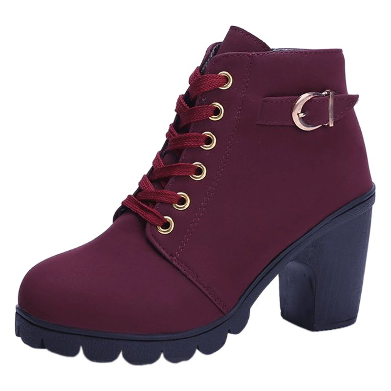 Осенние одиночные сапоги на высоком каблуке с пряжкой на поясе, женская обувь, короткие сапоги на толстом каблуке, Ботинки Martin с круглым носком, женские ботинки на шнуровке и голые ботинки, рыцарские ботинки