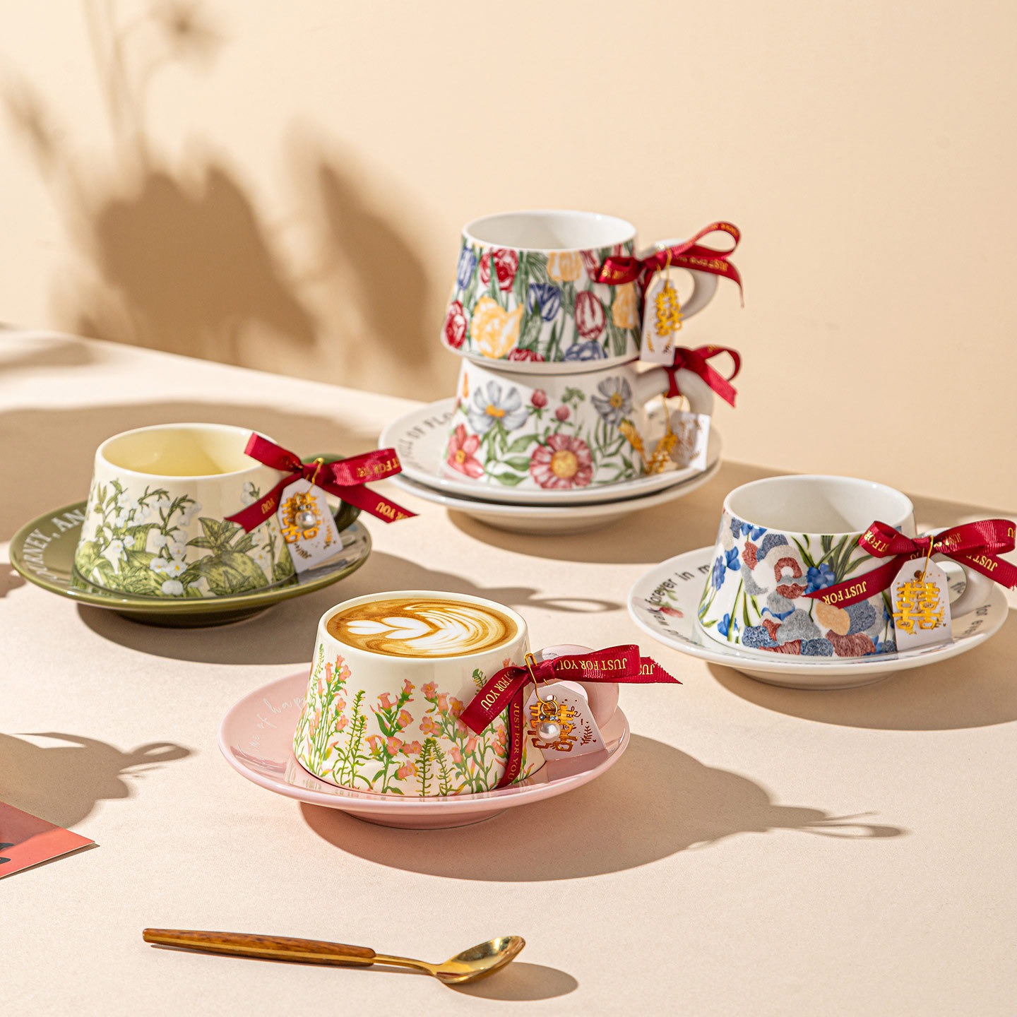 Tazas de café francesas y platos de cerámica tazas de café de marca tazas de café de nueva casa caja de regalo de regalo