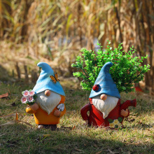 跨境新品侏儒地精花盆家居户外庭院装饰品小矮人老人树脂工艺品