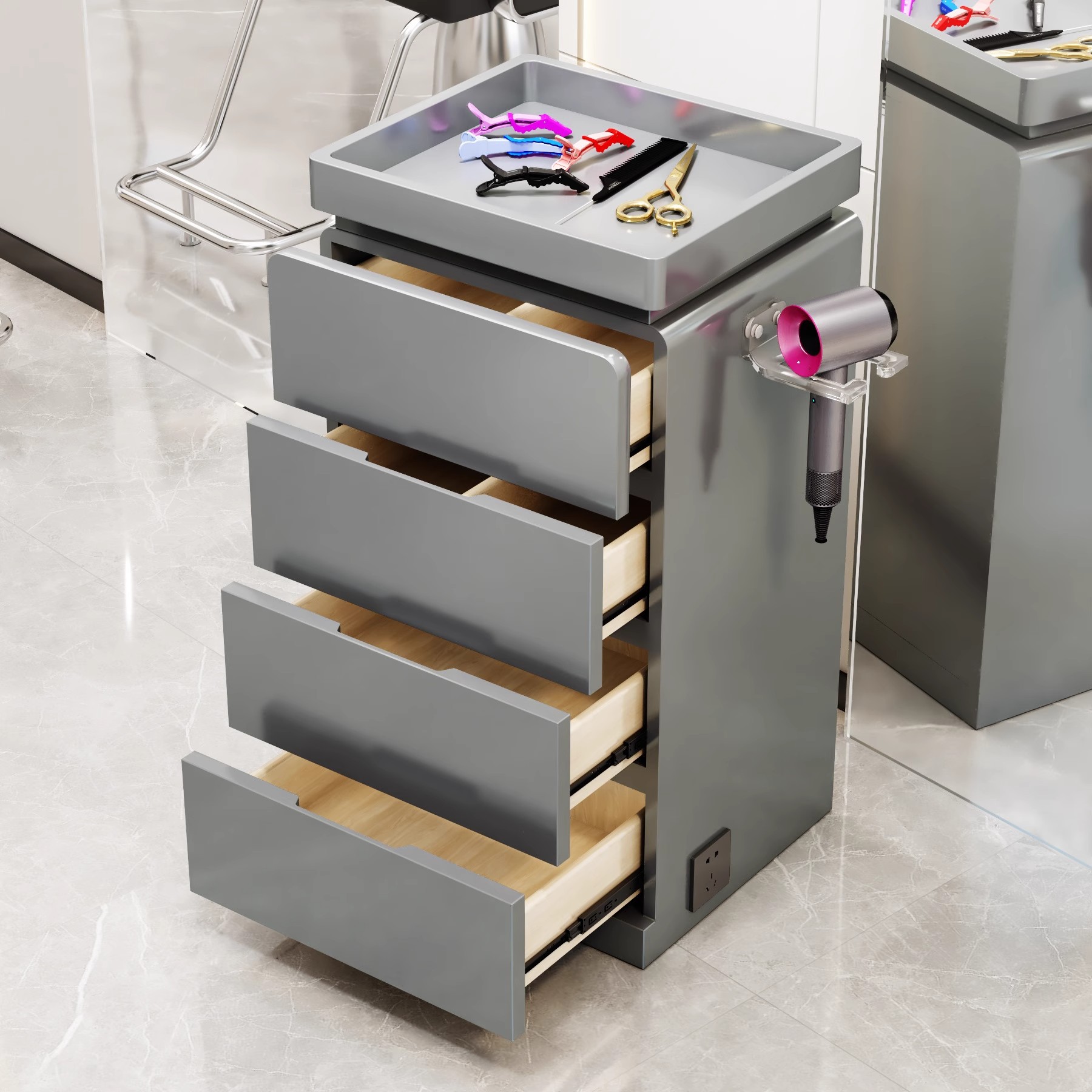 Nuevo gabinete de herramientas de peluquería gabinete de peluquería con soporte de secador de pelo salón de belleza gabinete de herramientas de peluquería armario de almacenamiento