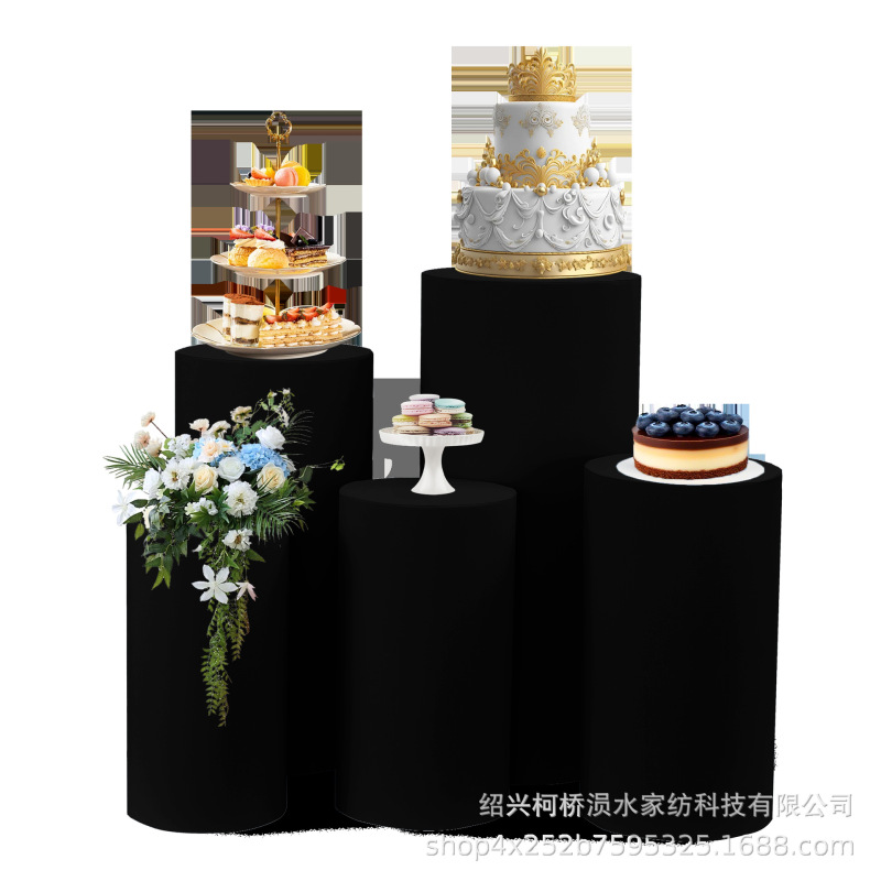 跨境弹力甜品台布套酒店婚礼铁艺甜品圆柱桶桌套蛋糕店装饰防尘罩|undefined