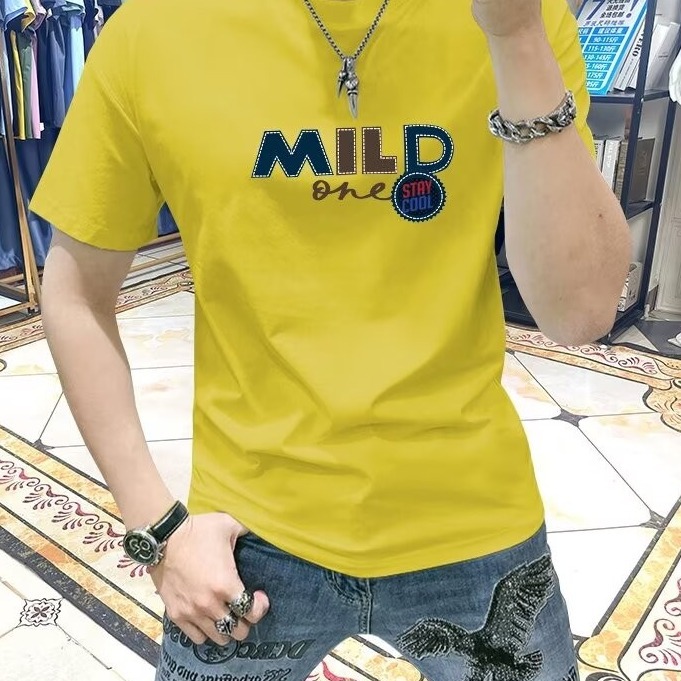 T-shirt col rond pour hommes, polyvalent, décontracté, demi-autocollant, lettre brodée, tendance, manches courtes, mode hiver 2023_voghion.com