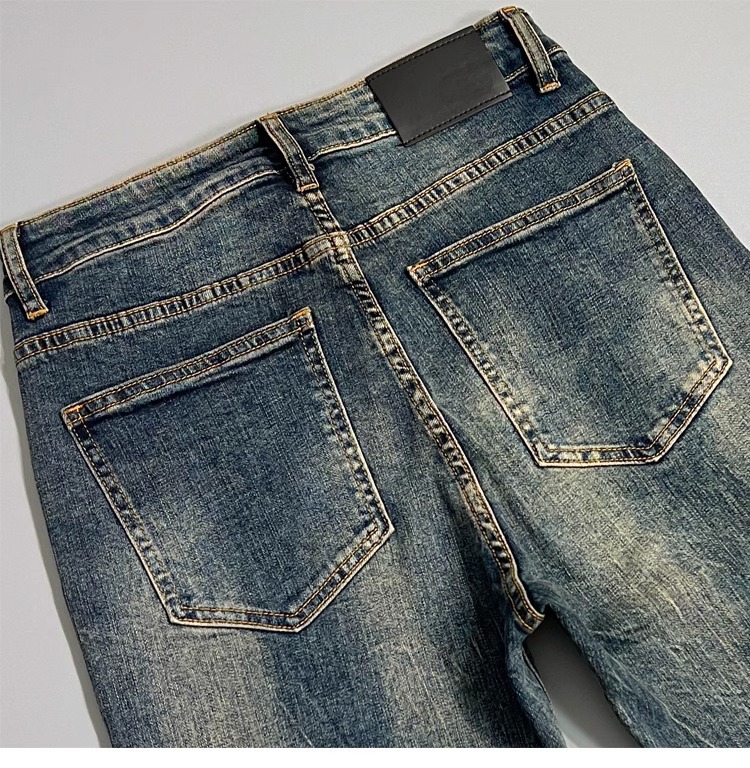 Autumn And Summer New Korean-style Handsome Small-footed Jeans, Slim-fitting, Comfortable, Elastic, Washed And Old-fashioned Nine-point Pants_viptrois.com