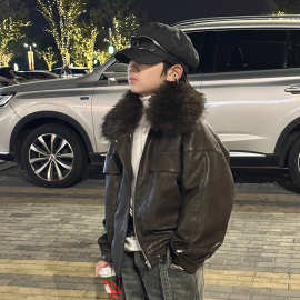 童装25年冬季皮衣毛领男童韩版夹克中大童兔毛内里加厚保暖年服潮