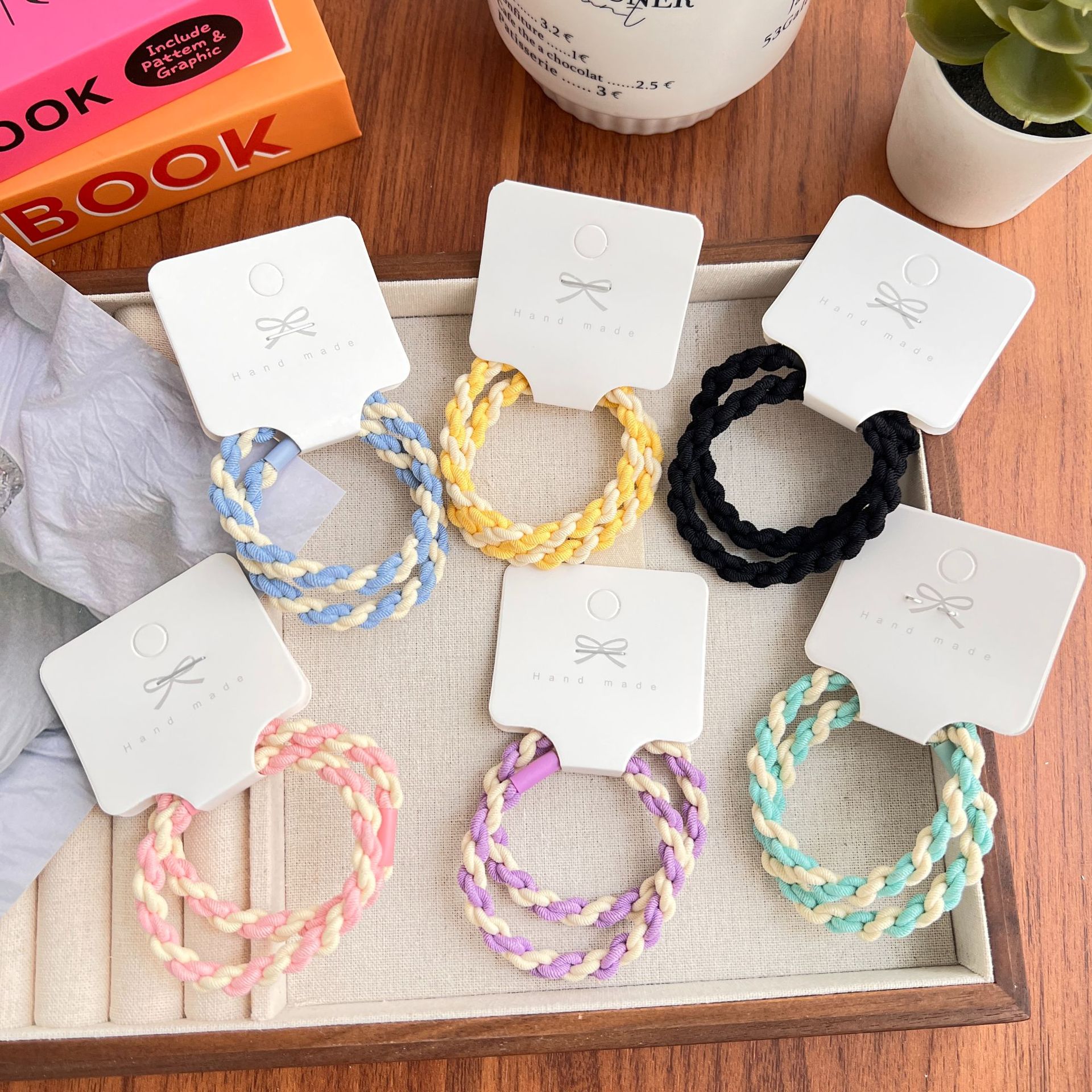 拼色麻花頭繩韓國基礎皮筋少女丸子頭高馬尾扎頭髮繩彈力頭繩髮飾