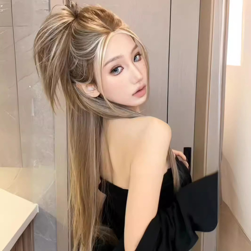 Koni Wig Spicy Weekend [American Hot Girl? Asian Highlighted Style] Yellow and Black Skin Tone Closed-Eye Wig with Long Middle Parting