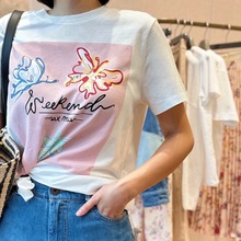 深圳南油高端女装 24夏季新款女装圆领棉质印花撞色图案短袖T恤女