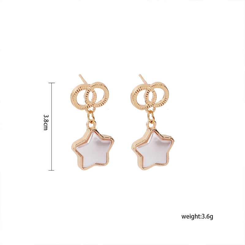 4g Weight Earrings Classification Wedding, Travel, Birthday, Festival Occasion Women'S Gender Inlaid Shell Design Gold Color Simple Fashion New Geometric Double Circle Star Earrings 无