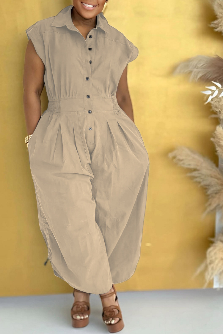 Mono mujer sin mangas con solapa y bolsillos estilo trabajo_voghion.com