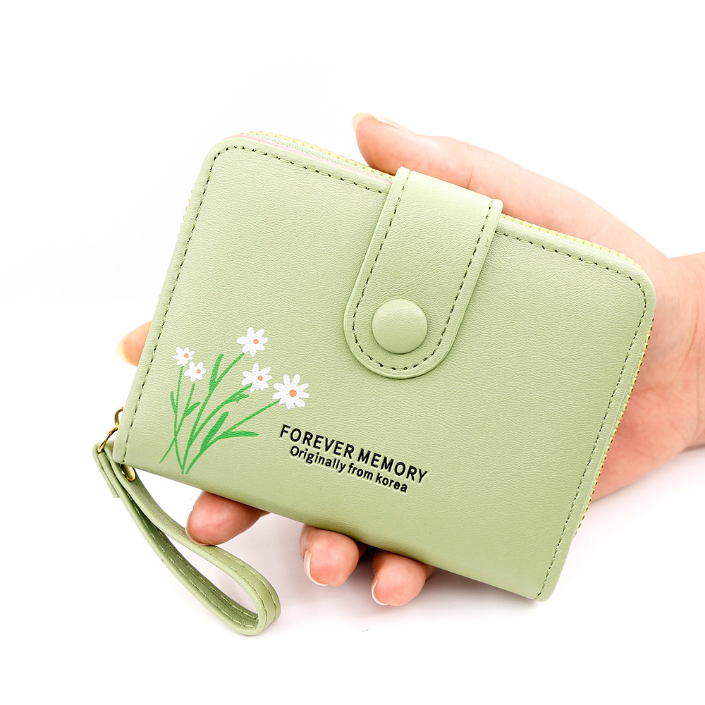 Fresco estilo coreano flor pequeña billetera corta tarjeta de órgano hebilla bolso de cambio bolso de cremallera bolsa de mano