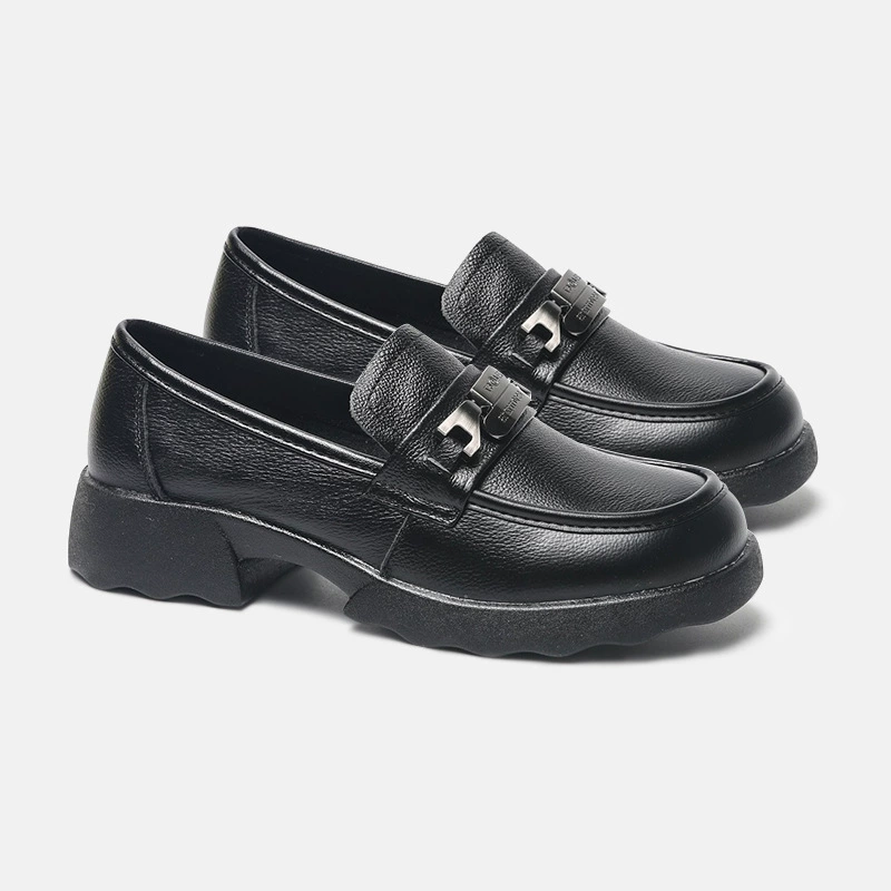 Кожаные весенние новые туфли мамы на толстом каблуке ретро английский стиль кожаные туфли одиночные туфли кожаные рафу женские 1128