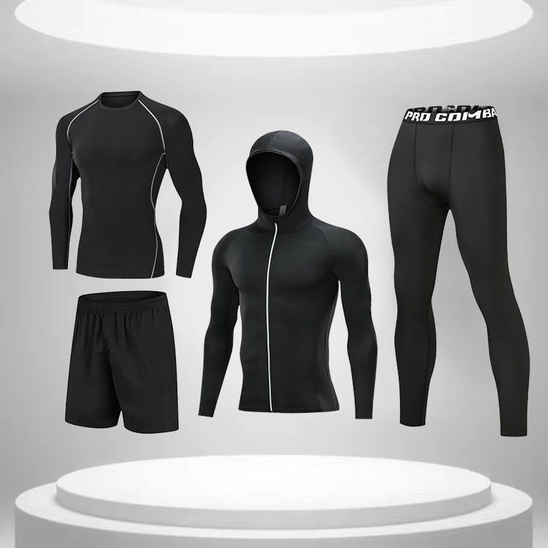 Medias de secado rápido para hombres de manga larga cálido entrenamiento para correr equipo de fitness otoño e invierno traje deportivo elástico alto