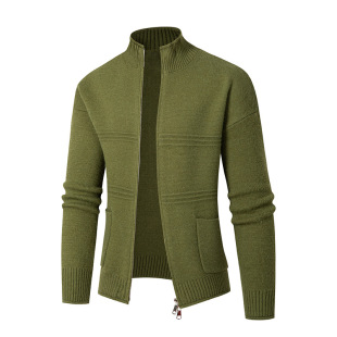 2023 foreign trade cross-border new men's sweater wool Korean youth solid color simple stand collar cardigan sweater coat